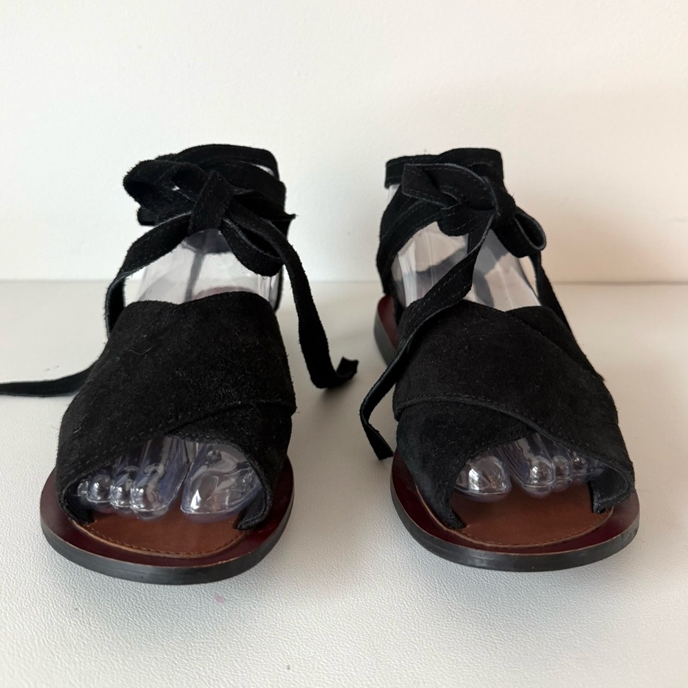 Hibou Bohemian Black Suede Ankle Wrap Flat Sandals | Lace-Up Open Toe NWT - Picture 5 of 13